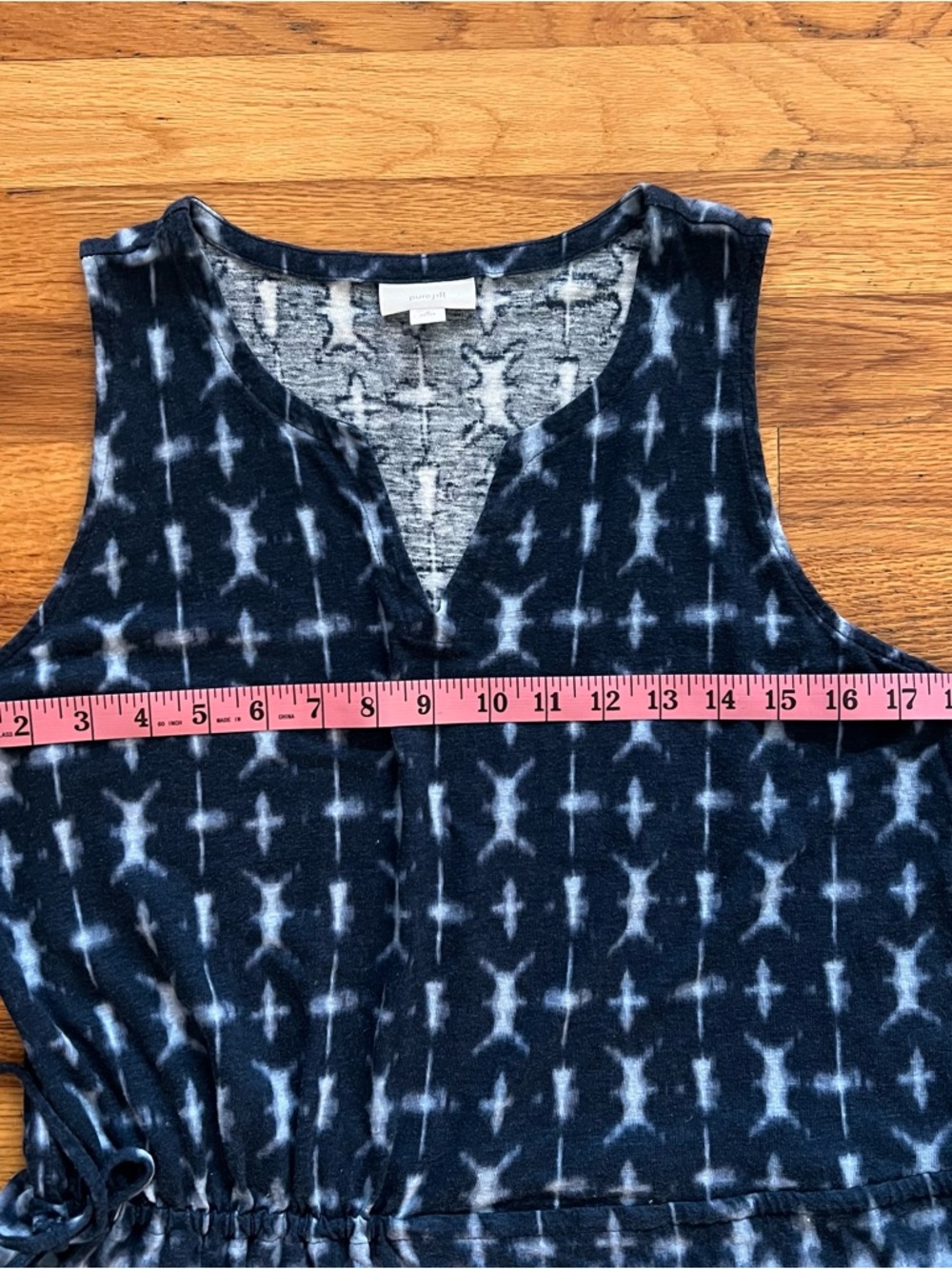 J. Jill Pure Jill Blue Shibori Tie Dye Linen  Tie Waist Sleeveless Tunic Shirt - Picture 4 of 7